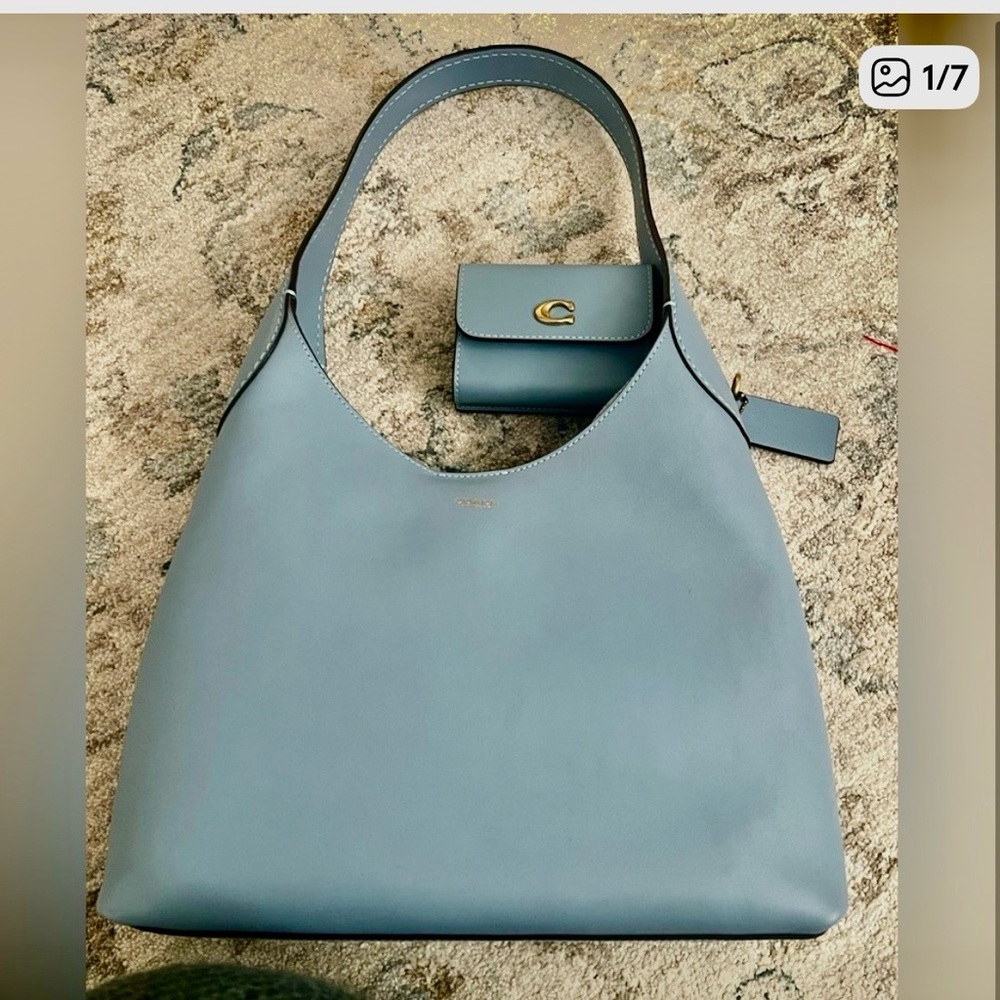 Coach Slate Blue Leather Shoulder Bag and wallet bundle